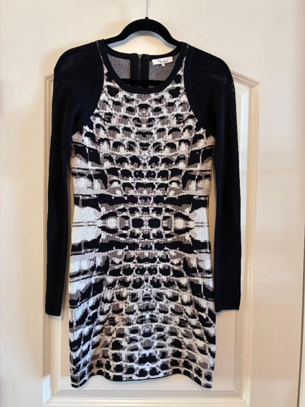 Parker Body Con Mesh Mini, Small, Python Print, Mesh Sleeves, Black & Gray, Zip
